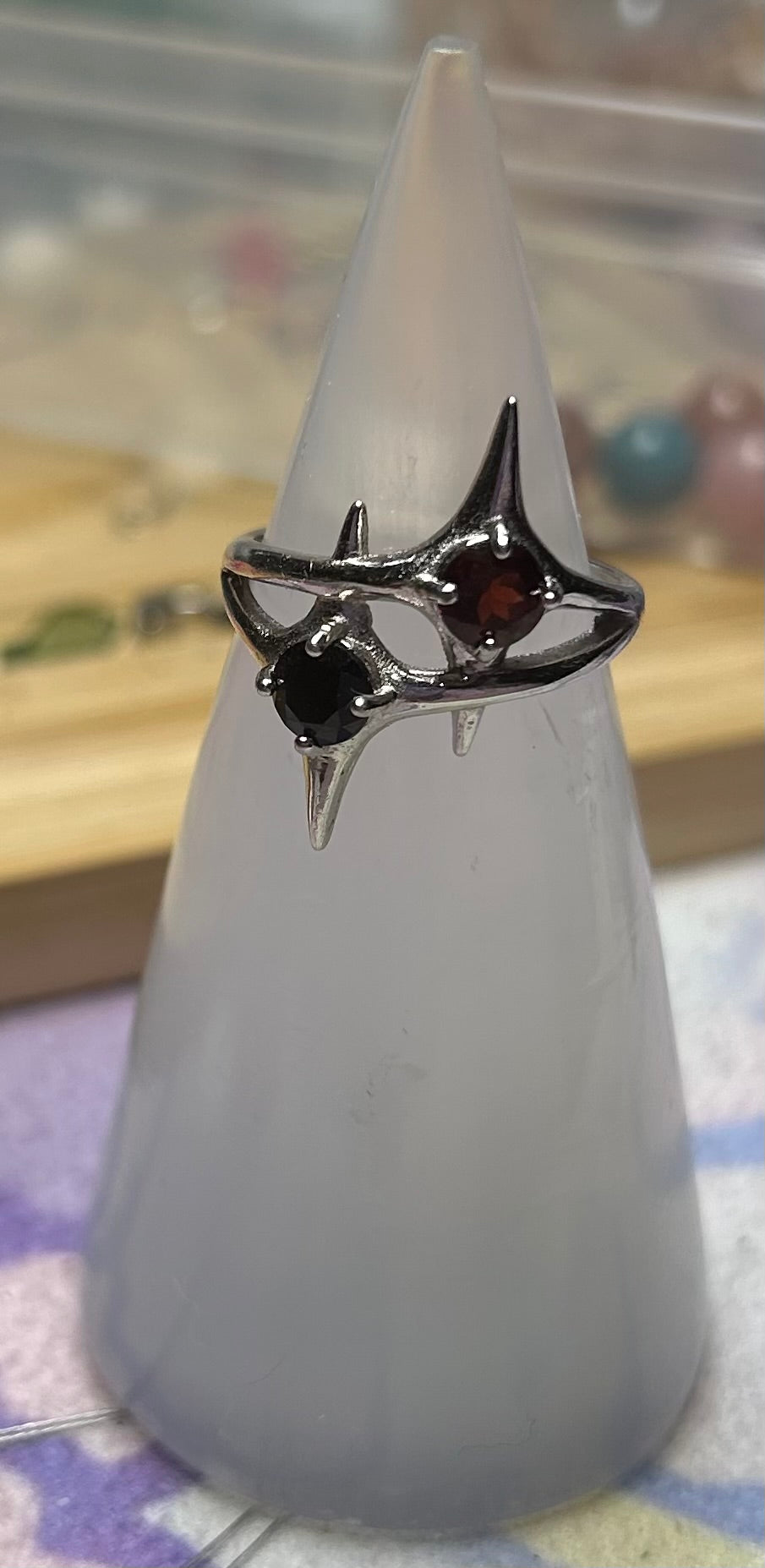 Garnet and Black Spinel Star ring