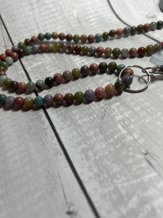 8mm India Agate and Rhodonite Lanyard