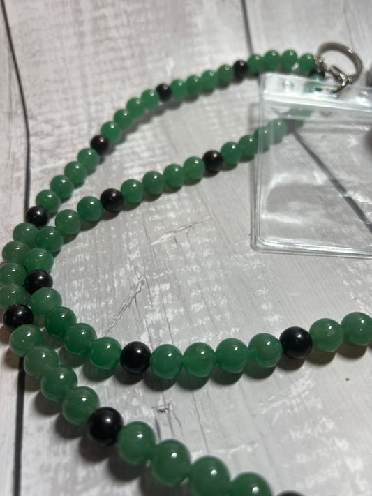 Green Aventurine and Wooden Bead 10mm Lanyard