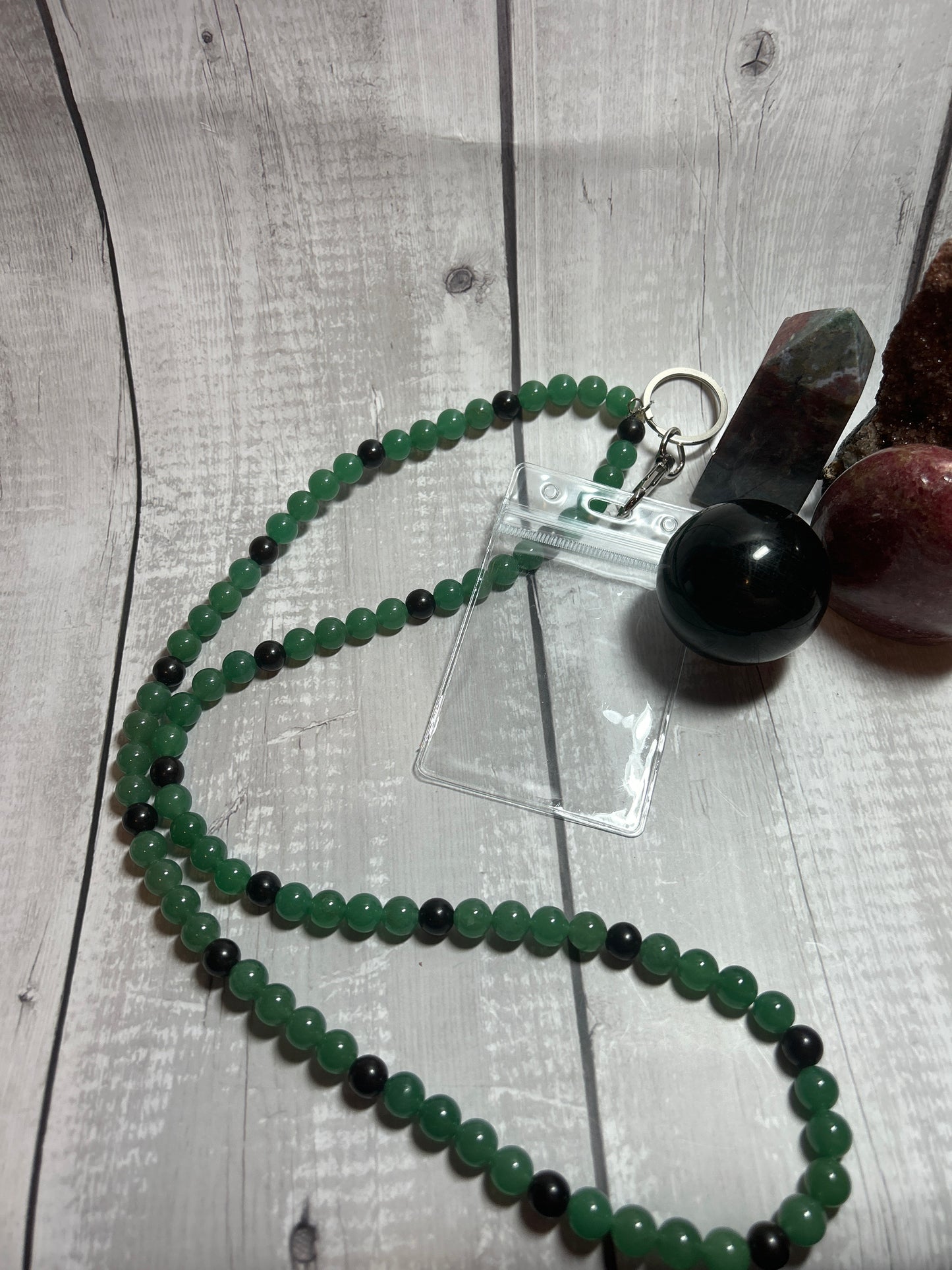 Green Aventurine and Wooden Bead 10mm Lanyard