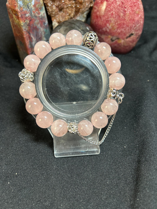 11.5mm+ Rose Quartz Floral Charm Bracelet